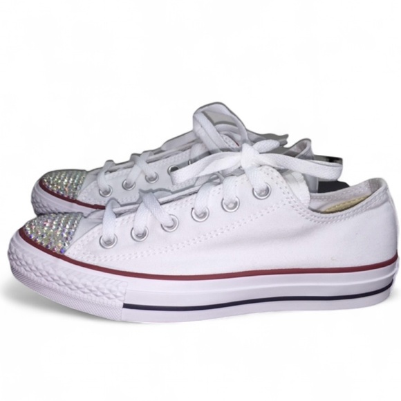 Crystal AB & Charms Low Top Converse Sizes 5-14 New In Box With Ribbon Laces - Picture 2 of 14